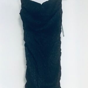 Wild Fable Womens Silky Black Mini Dress Sexy Short Side Ruched Smocked Back M